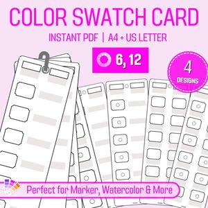 Color Swatch Card Bookmark: Watercolor, Marker (PDF Download)