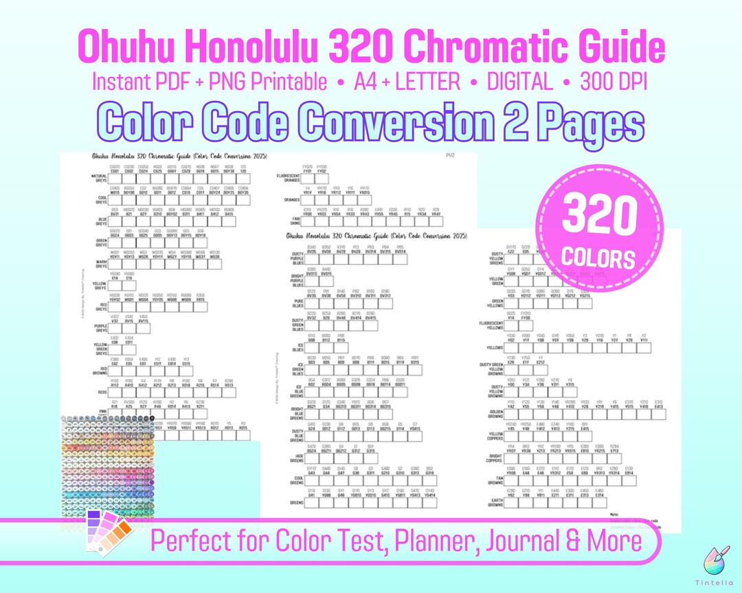 Ohuhu Honolulu 320 Swatch Chart Conversion Codes 1 Page, Honolulu 344 ...