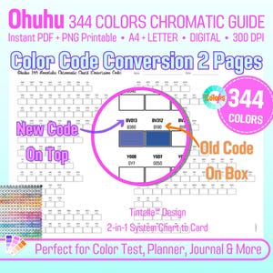 Ohuhu 344 Honolulu Chromatic Swatch Chart Conversion Code, New Color Codes Ohuhu 320 Honolulu Alcohol Marker Test Sheet PDF Printable Page