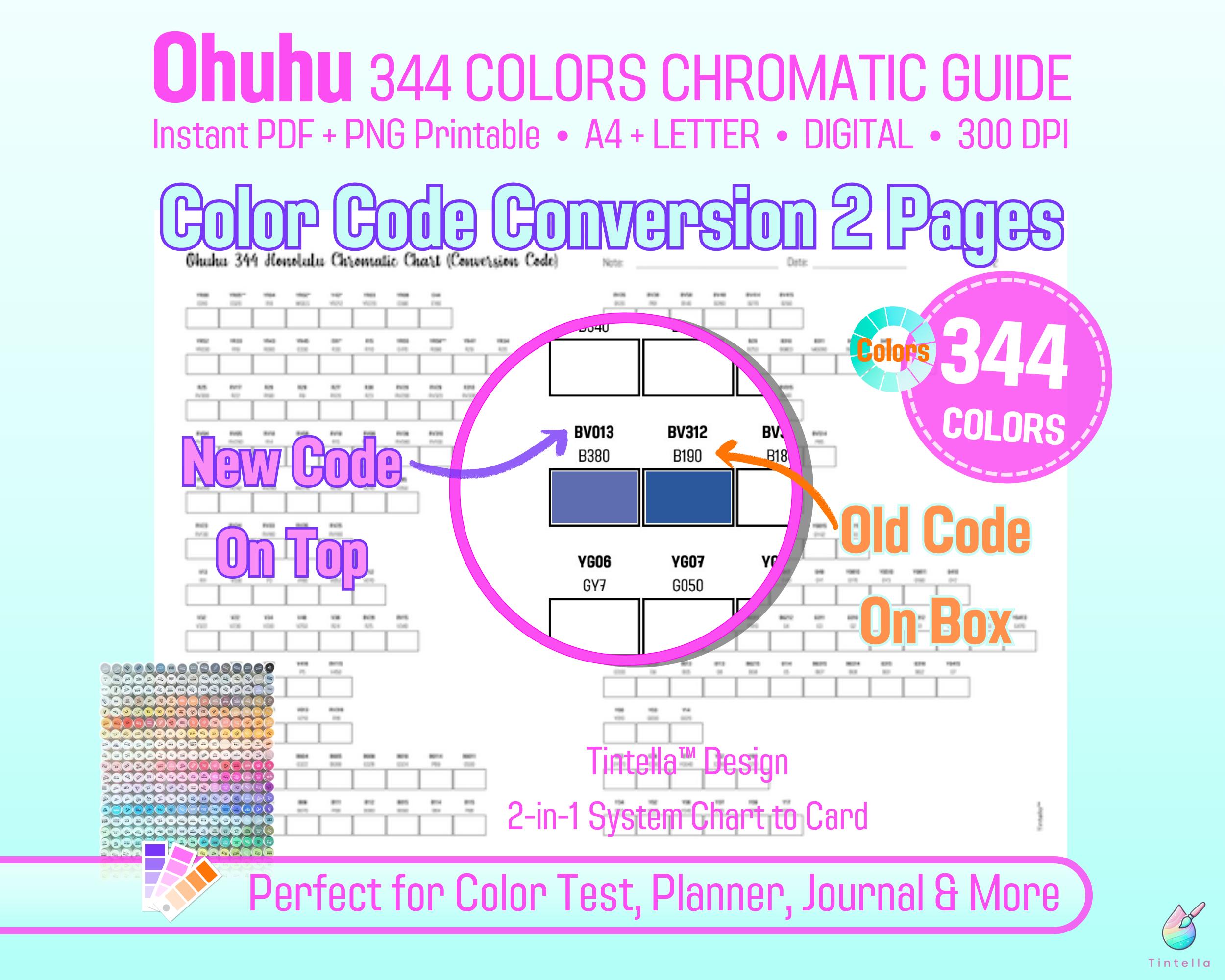 Ohuhu Honolulu 344 Swatch Chart: Color Conversion Codes Test Sheet (PDF ...
