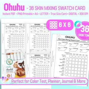 Ohuhu 36 Skin Tone Mixing Swatch Card Printable Alcohol Acrylic Marker, Ohuhu Honolulu Blending Chart, DIY Digital Printable PDF Letter A4