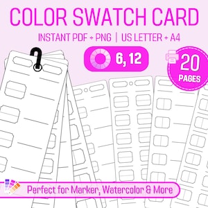 Farbmusterkarte, Duo mini Swatch Card, zweifarbige Palette, digitale Farbkarte, druckbare Farbpalette, Diagramm für Aquarellstift, Aquarellstift