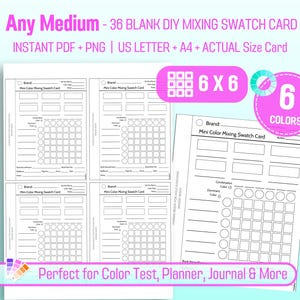 Blank 36 Colors Layer Mixing Swatch Mini Card for Alcohol Markers watercolor | DIY 6x6 Grid for Copic Ohuhu Tombow & more | Digital download