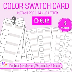Tarjeta de muestra de color, muestra para colorear en blanco, carta de colores digital, mini tarjeta de muestra, paleta de colores imprimible, tabla para lápiz marcador de acuarela