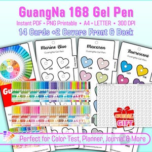 GuangNa Gelstifte 168 Farben Musterkarte Lesezeichen - digitale PDF Vorlage Musterseite Muster druckbare Vorlage Sofortiger Download A4 und Letter