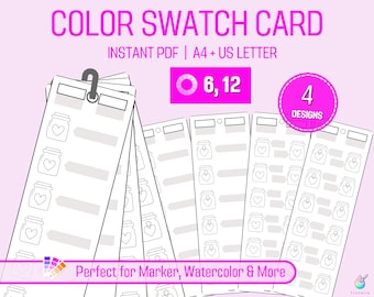 Color Swatch Card Bookmark: Watercolor/Alchohal/Acrylic Marker/Pencil/ PDF Download , Ohuhu/GuangNa/Chenrui/copic/Caliart, Digital Download