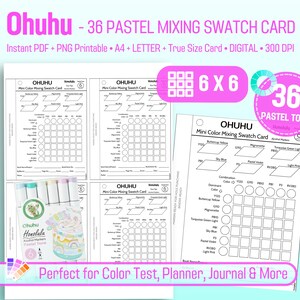 Ohuhu 36 Pastel Tone Mixing Swatch Card Printable Alcohol Acrylic Marker, Ohuhu Honolulu Blending Chart, DIY Digital Printable PDF Letter A4