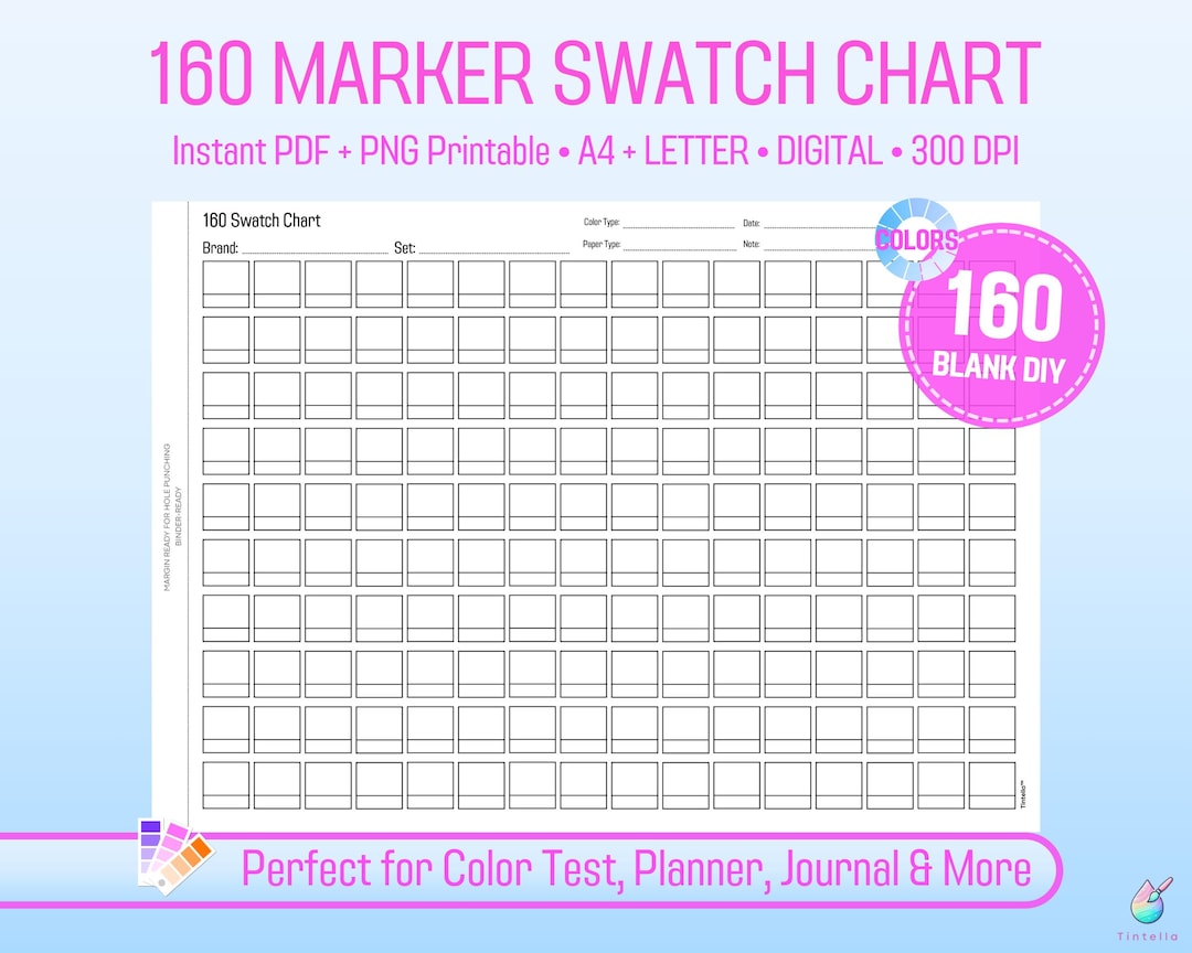 160 Color Swatch Chart, Marker Test Palette (digital Download) - Etsy