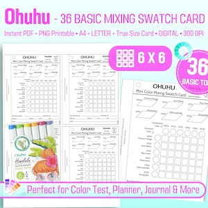 Ohuhu 36 Basic Tone Mixing Swatch Card Printable Alcohol Acrylic Marker, Ohuhu Honolulu Blending Chart, DIY Digital Printable PDF Letter A4