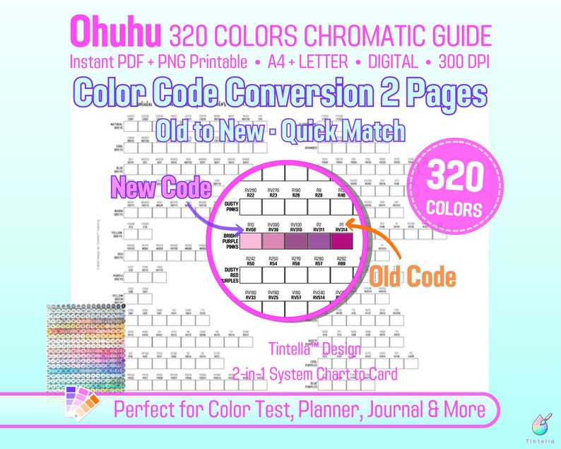 Ohuhu 320 Marker Swatch Chart: New & Old Codes (digital Download PDF ...