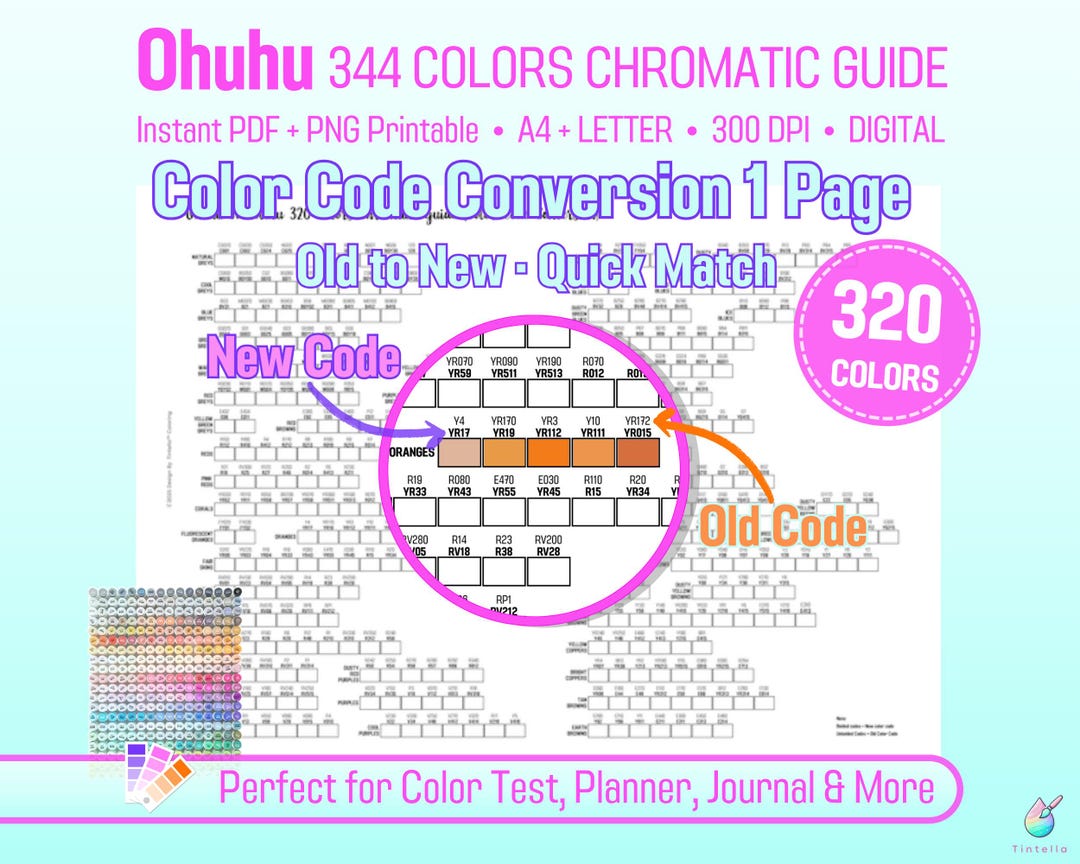320 Color Code Ohuhu 320 Marker Swatch Chart – Old & New Color Codes (PDF/PNG Digital ...