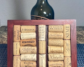 Wine Cork Trivets with Mahogany Stained Wood Frames (8"X8")