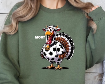 Funny Thanksgiving Shirt, Funny Turkey Moo tShirt, Fake Cow Tee, Thankful Farmer Tee, Farmer Long Sleeve, Thanksgiving Gift Sweatshirt