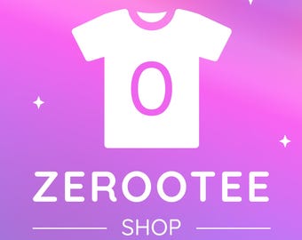 May include: White t-shirt graphic with a pink zero inside, set against a gradient pink and purple background. The text "ZEROOTEE SHOP" is displayed below the t-shirt graphic in white, with a line separating the words.