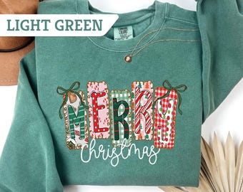 Comfort Colors® Merry Christmas Sweatshirt, Christmas Bow Shirt, Christmas Lights T-Shirt, Christmas Shirt, Merry Christmas Sweater