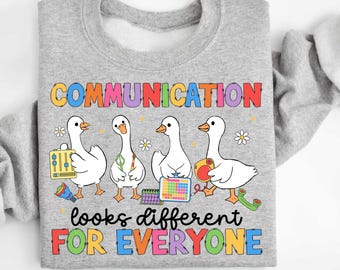 Communication Looks Different For Everyone Shirt, Speech Therapy Sweater, Speech Pathologist Gift, Preppy SLP Goose Long Sleeve