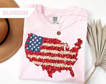 Comfort Colors®Retro America Map Shirt,Retro USA Shirt,Bible Verse USA Map Shirt,Floral America T-Shirt,Independence Tee,4th of July Shirt