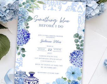 Hydrangea Bridal Shower Invitation Template: Something Blue Floral (Digital Download)