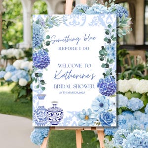 Hydrangea Bridal Shower Welcome Sign: Something Blue Floral Decor (Digital Download)