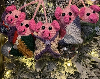Crochet Pig in a blanket christmas tree decoration