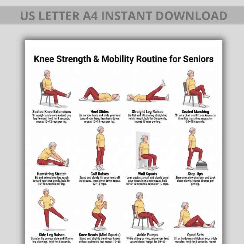 Knee Strength & Mobility Exercises for Seniors – Printable Chair ...