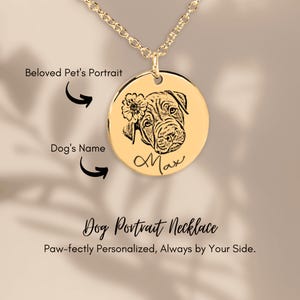 Custom Pet Portrait Necklace - Engraved Dog or Cat Photo Pendant - Personalized Pet Memorial Jewelry - Gift for Pet Lovers - Gold, Silver