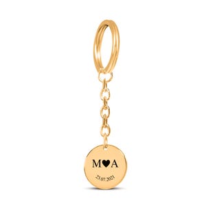Custom Couple Initials Keychain - Engraved Date Keyring - Personalized Love Gift - Anniversary Keepsake for Him & Her - Gold, Silver
