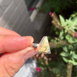 Silver Peak Variscite stone set in a sterling silver hand hammered ring size 8 1/2