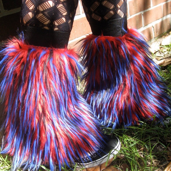 SALE // HaLf Calfs Fluffy Leg Cuff - Red // Blue // Black - MOnster Fur - FunKy Fun Accessory // spatt . ankle cuff . shoe cover