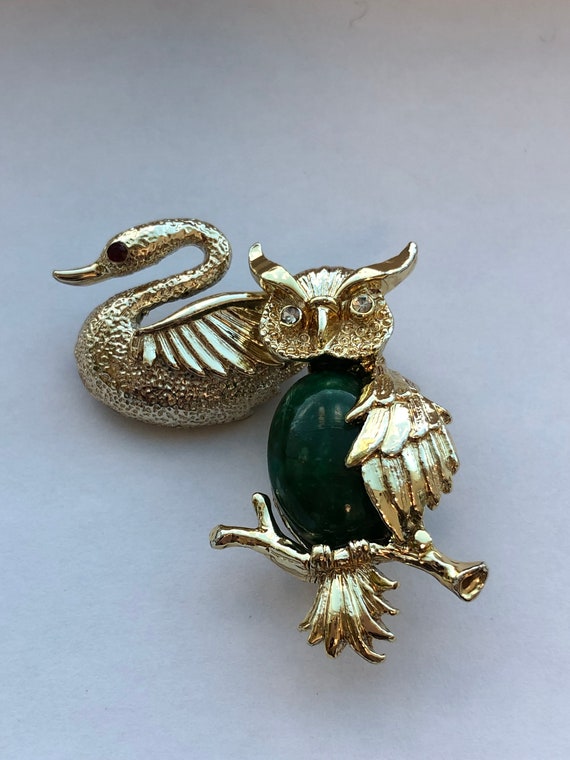 Vintage GERRY’S Two Brooches Small Swan and Owl G… - image 7