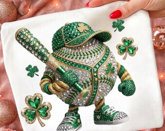 St Patrick Baseball Bling PNG – Lucky Clover Rhinestone Baseball