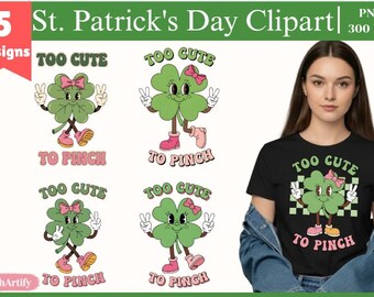 St. Patrick's Day Shamrock Girl 5 Clipart Bundle, Too To Pinch PNG (Digital Download)