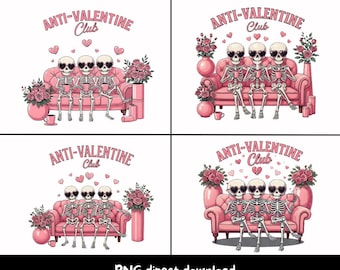 Anti-Valentine Club Skeleton PNG | Goth Valentine Graphic (Digital Download)