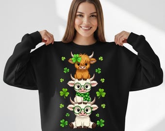 Lucky Highland Cow Stack PNG, St. Patrick’s Day Irish Sublimation Design (Digital Download)