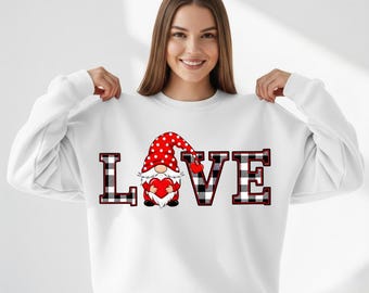 Valentine Gnome PNG | Buffalo Plaid Love Design (Instant Download)