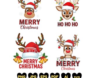 Plaid Reindeer Clipart, Xmas Lights Antlers (Digital Download)