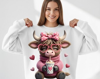 Cute Cow PNG Faux Yarn Style, Pink Cozy Cow Design, Girly Sublimation PNG, Kawaii Farm Animal, Instant Download, 300 dpi