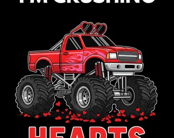 Monster Truck Valentine PNG | Crushing Hearts Shirt Design (Digital Download)