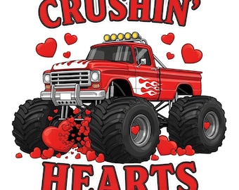 Monster Truck Valentine's Day PNG, Crushin Hearts Design (Digital Download)