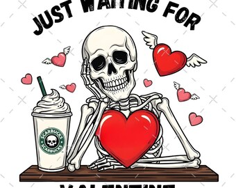 Skeleton Coffee Valentine PNG – Spooky Sweet Design (Digital Download)