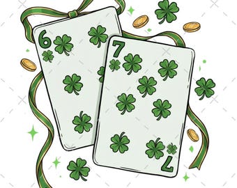 Lucky Clover-kaarten 6 7 PNG SVG, St. Patrick's Day-ontwerp (digitale download)
