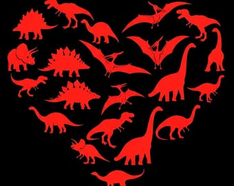 Red Dinosaur Heart PNG – Valentine's Day Sublimation Design