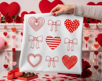Red Hearts and Bows Clip Art Set, Valentine's Day Illustrations (Digital Download)