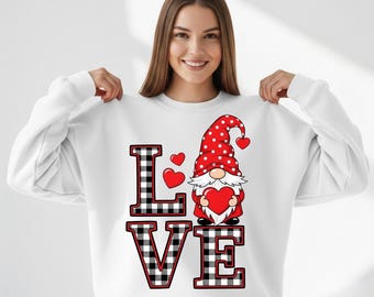 Valentine Gnome PNG | Buffalo Plaid Love Design (14x18, Digital Download)