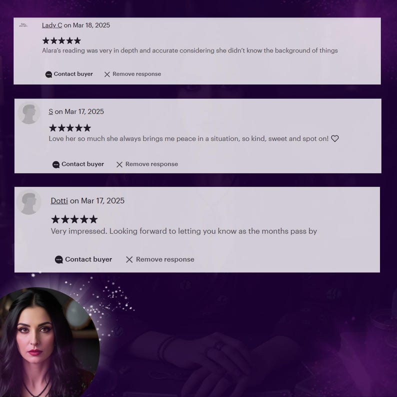 May include: Three positive reviews for a service provider. The reviews are from Lady C, S, and Dotti. Each review includes a five-star rating and a short description of the service.