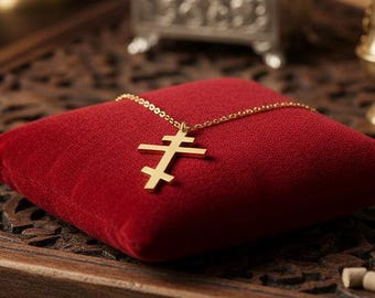 14K Gold Orthodox Crucifix Necklace | IC XC NIKA Cross | Russian Cross Pendant | Dainty Christian Necklace | Minimalist Baptism Cross