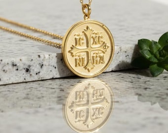 14K Gold Orthodox Crucifix Necklace | IC XC NIKA Cross | Russian Cross Pendant | Dainty Christian Necklace | Minimalist Baptism Cross