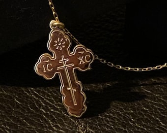 14K Gold Orthodox Crucifix Necklace | IC XC NIKA Cross | Russian Cross Pendant | Dainty Christian Necklace | Minimalist Baptism Cross