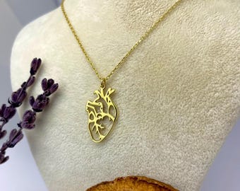 14K Gold Anatomical Heart Necklace | Real Human Heart Jewelry | Doctor Gift | Surgeon Necklace | Medical Heart Pendant for Healthcare Worker