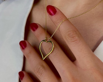 14K Gold Heart Ring Keeper Necklace: Hammered Spiral Pendant